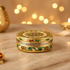 Meenakari Dry Fruit Box | Handcrafted Steel Container with Meenakari Art | Festive Gift Box for Diwali, Wedding & Corporate Gifting