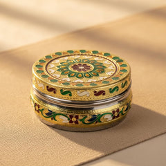 Meenakari Dry Fruit Box | Handcrafted Steel Container with Meenakari Art | Festive Gift Box for Diwali, Wedding & Corporate Gifting